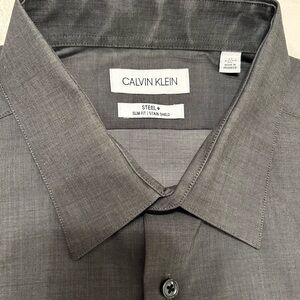 Calvin Klein Men's Slim Fit Charcoal Dress Shirt  17- 32/33